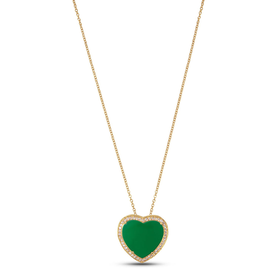 Amore necklace with green agate in yellow gold, large size