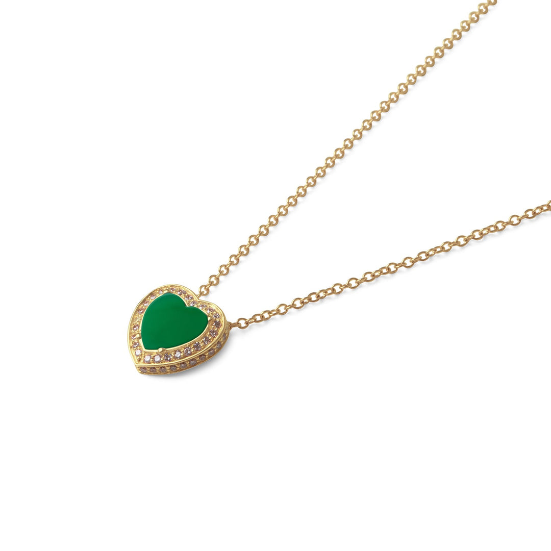 Amore necklace with green agate in yellow gold, small size (view 2)