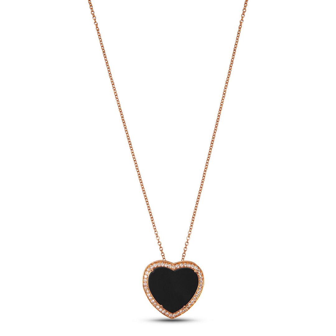 Amore necklace with onyx in rose gold, large size