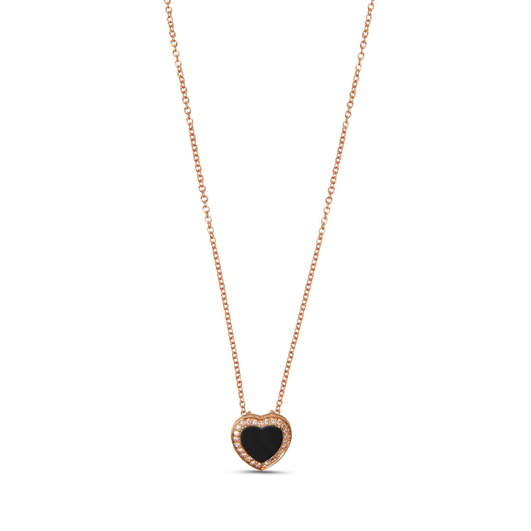 Amore necklace with onyx in rose gold, small size