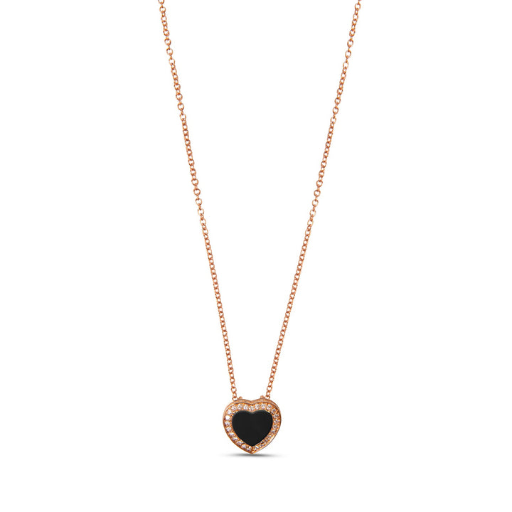Amore necklace with onyx in rose gold, small size