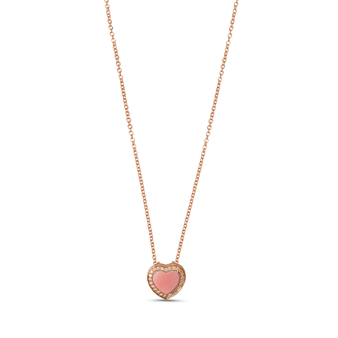 Amore necklace with pink opal in rose gold, small size