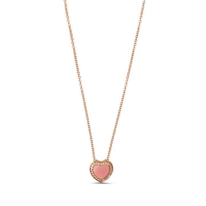 Amore necklace with pink opal in rose gold, small size