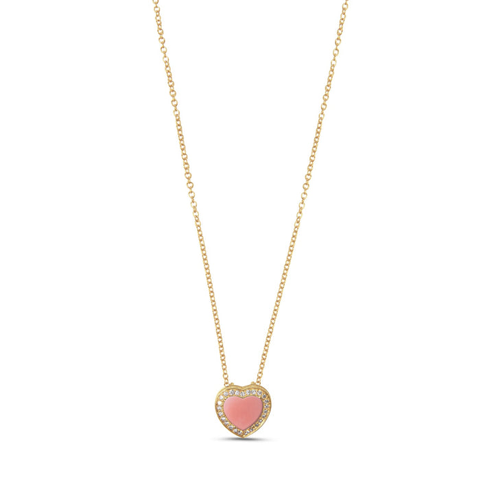 Amore necklace with pink opal in yellow gold, small size