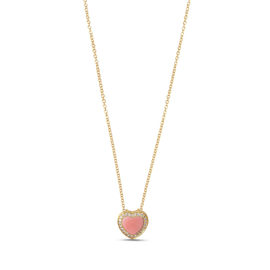 Amore necklace with pink opal in yellow gold, small size