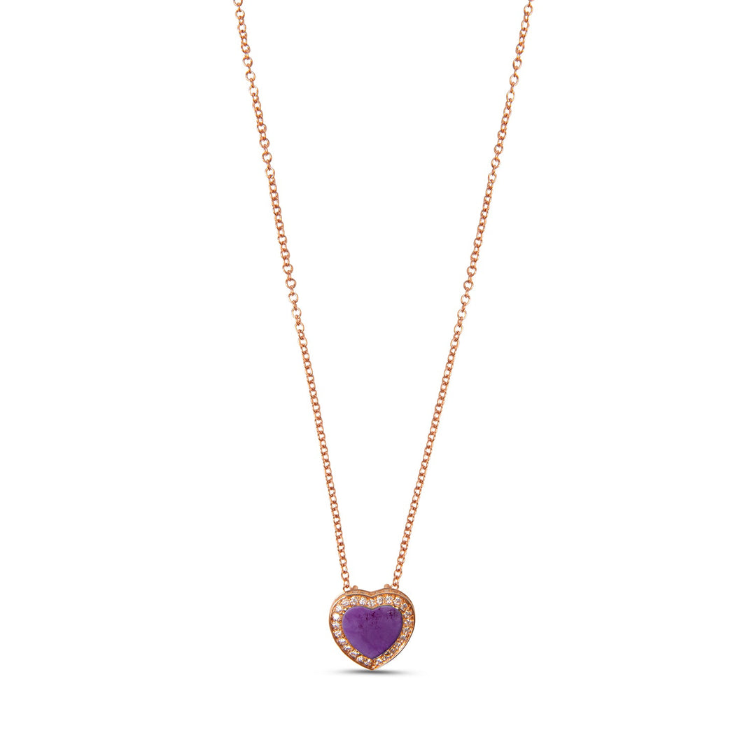 Amore necklace with purple agate in rose gold, small size