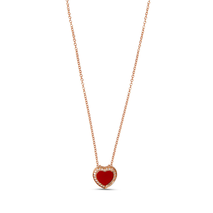 Amore necklace with red carnelian in rose gold, small size