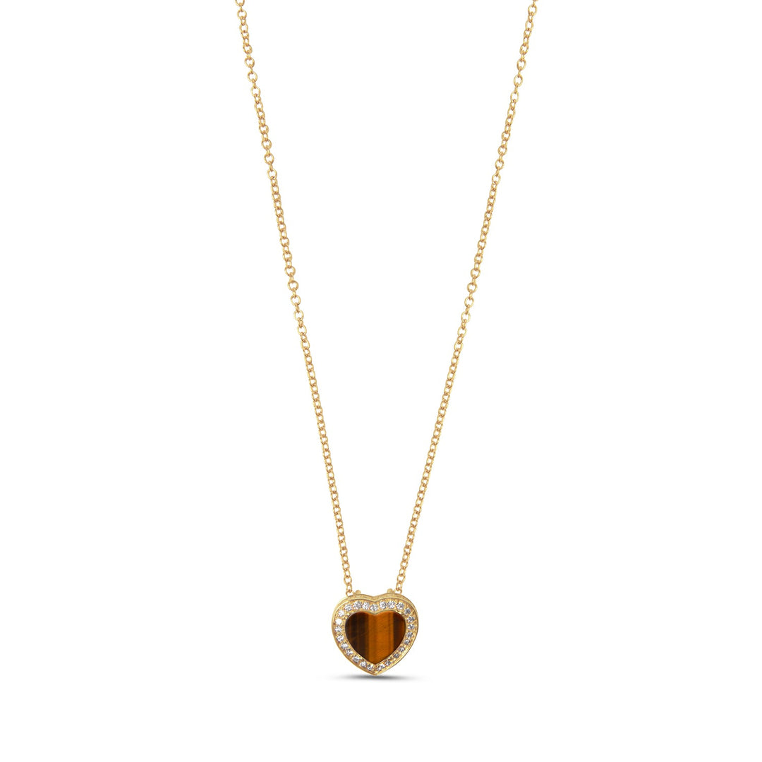 Amore necklace with tiger eye in yellow gold, small size