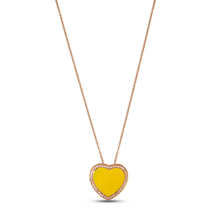 Amore necklace with yellow agate in rose gold, large size