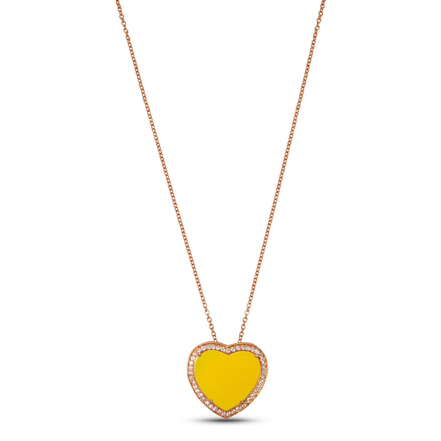 Amore necklace with yellow agate in rose gold, large size