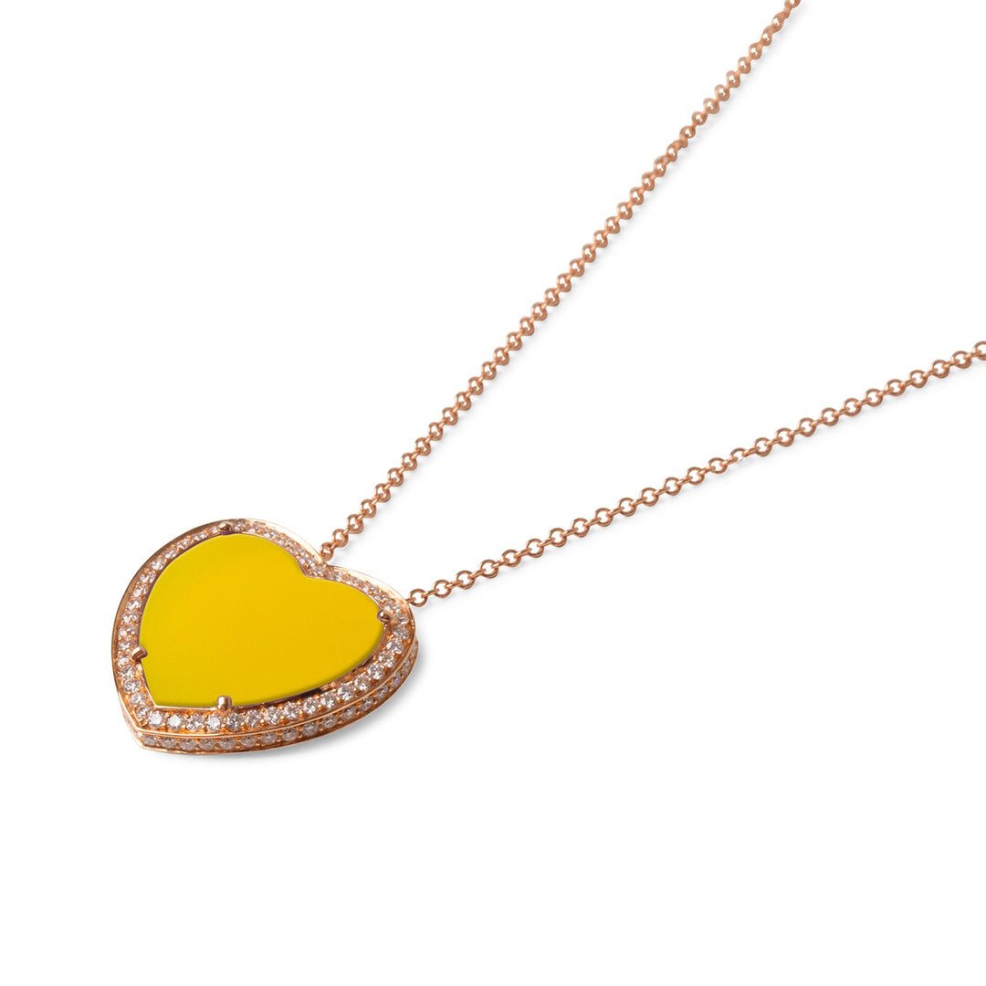 Amore necklace with yellow agate in rose gold, large size (view 2)