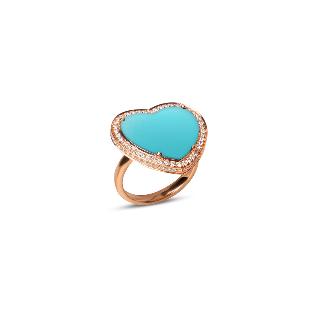 Amore rings with blue agate in rose gold, large size