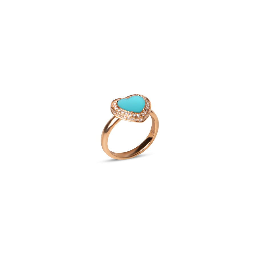 Amore rings with blue agate in rose gold, small size