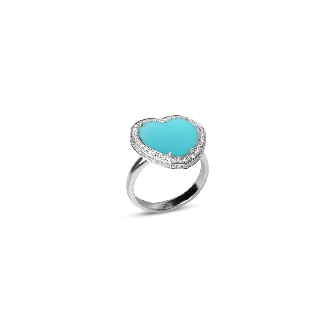Amore rings with blue agate in white gold, medium size