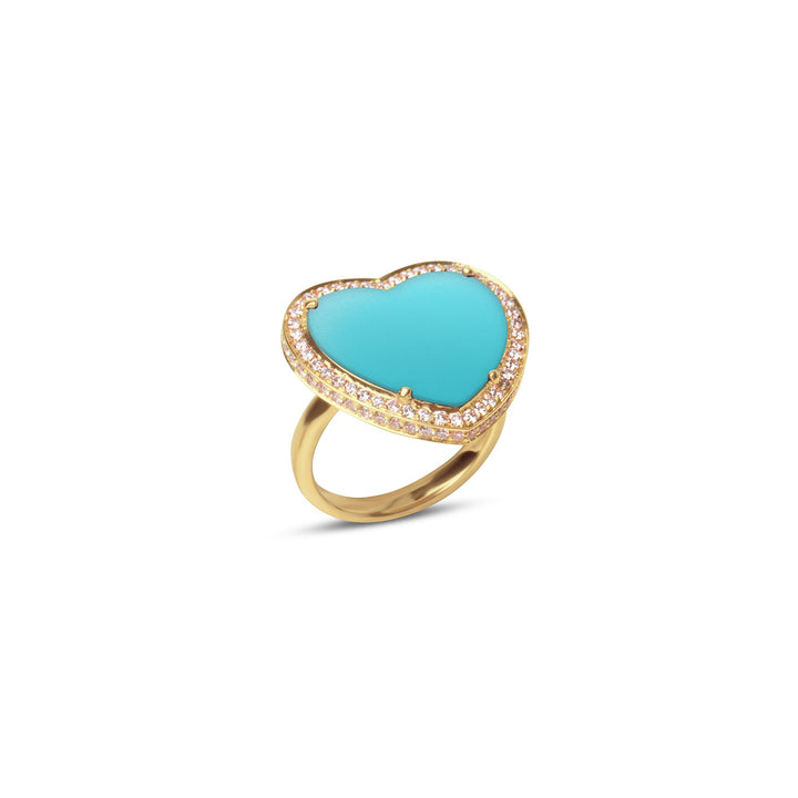 Amore rings with blue agate in yellow gold, large size