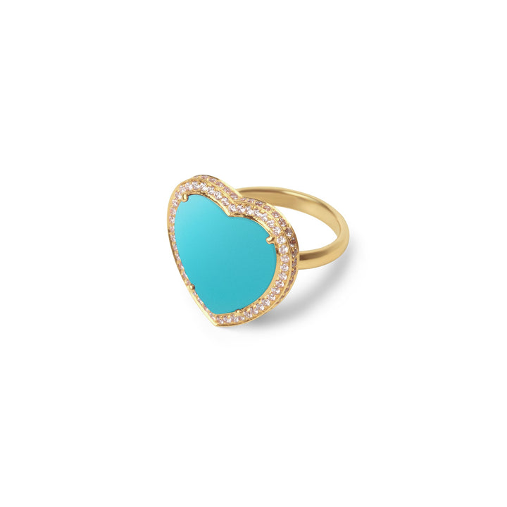 Amore rings with blue agate in yellow gold, large size (view 2)