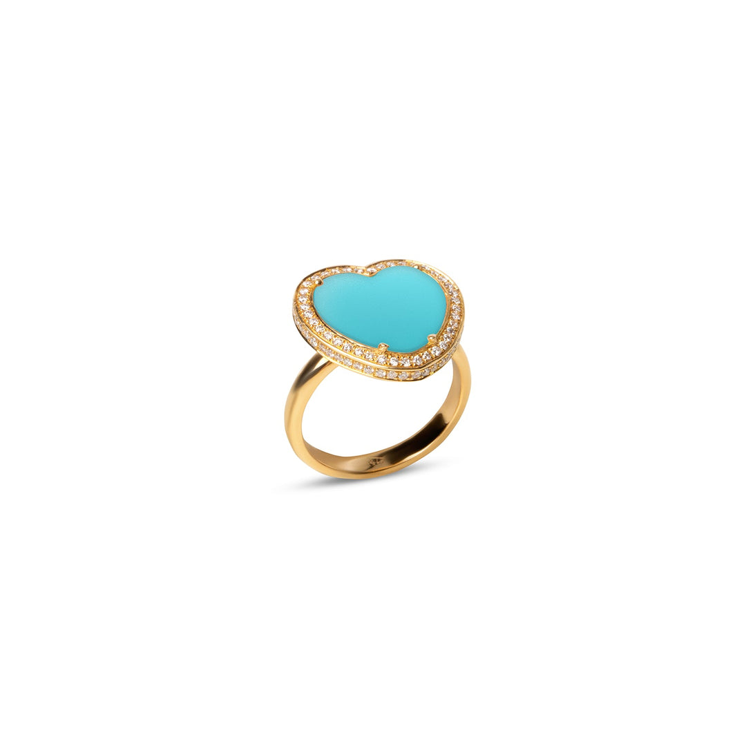 Amore rings with blue agate in yellow gold, medium size