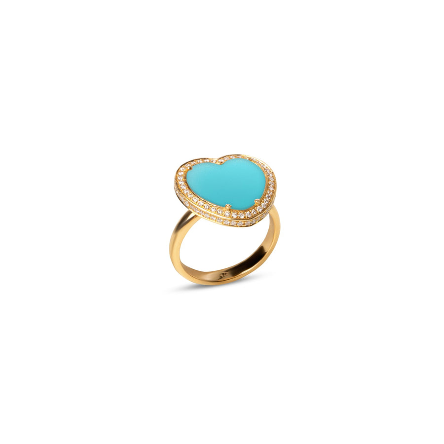 Amore rings with blue agate in yellow gold, medium size