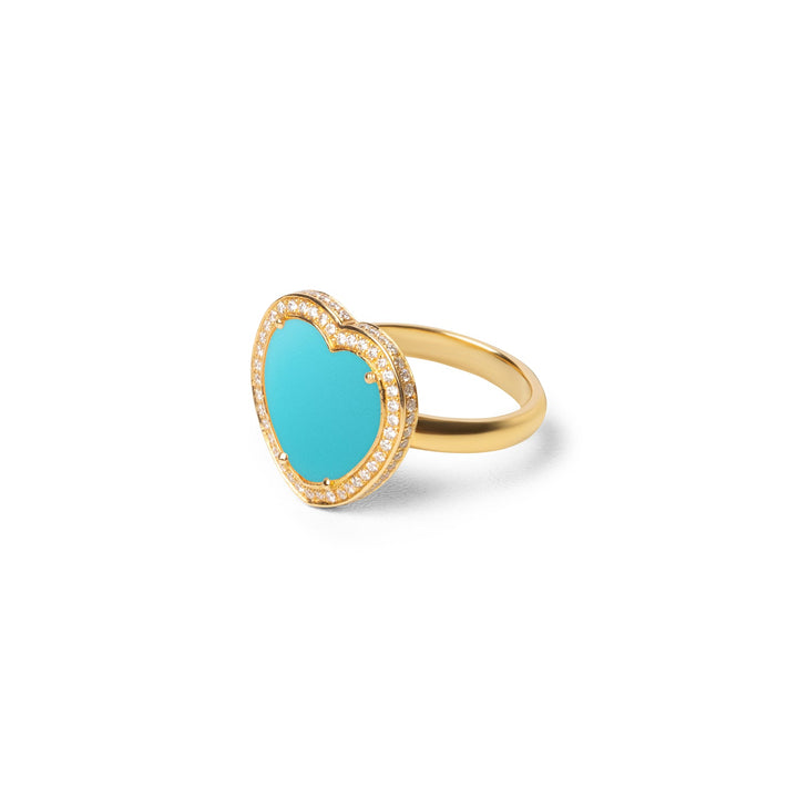 Amore rings with blue agate in yellow gold, medium size (view 2)