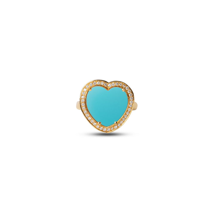 Amore rings with blue agate in yellow gold, medium size (view 3)
