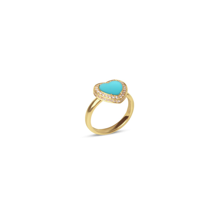 Amore rings with blue agate in yellow gold, small size