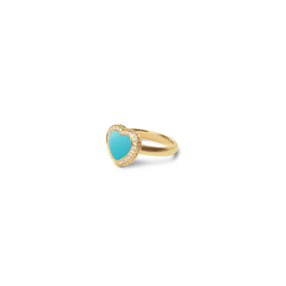 Amore rings with blue agate in yellow gold, small size (view 2)