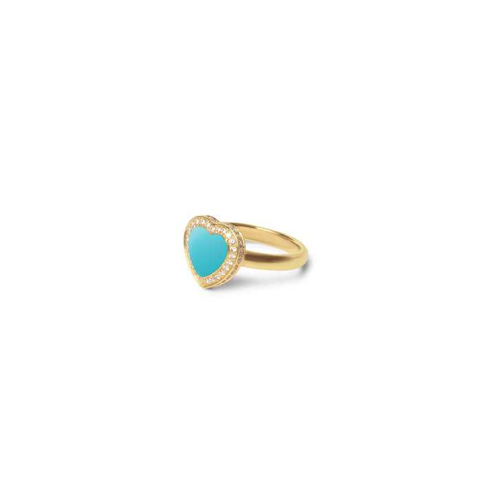Amore rings with blue agate in yellow gold, small size (view 2)