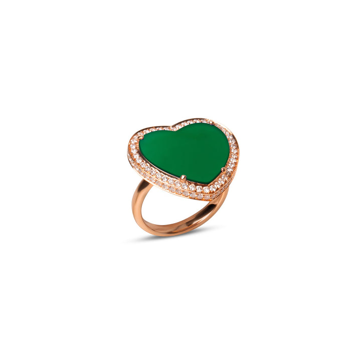 Amore rings with green agate in rose gold, large size