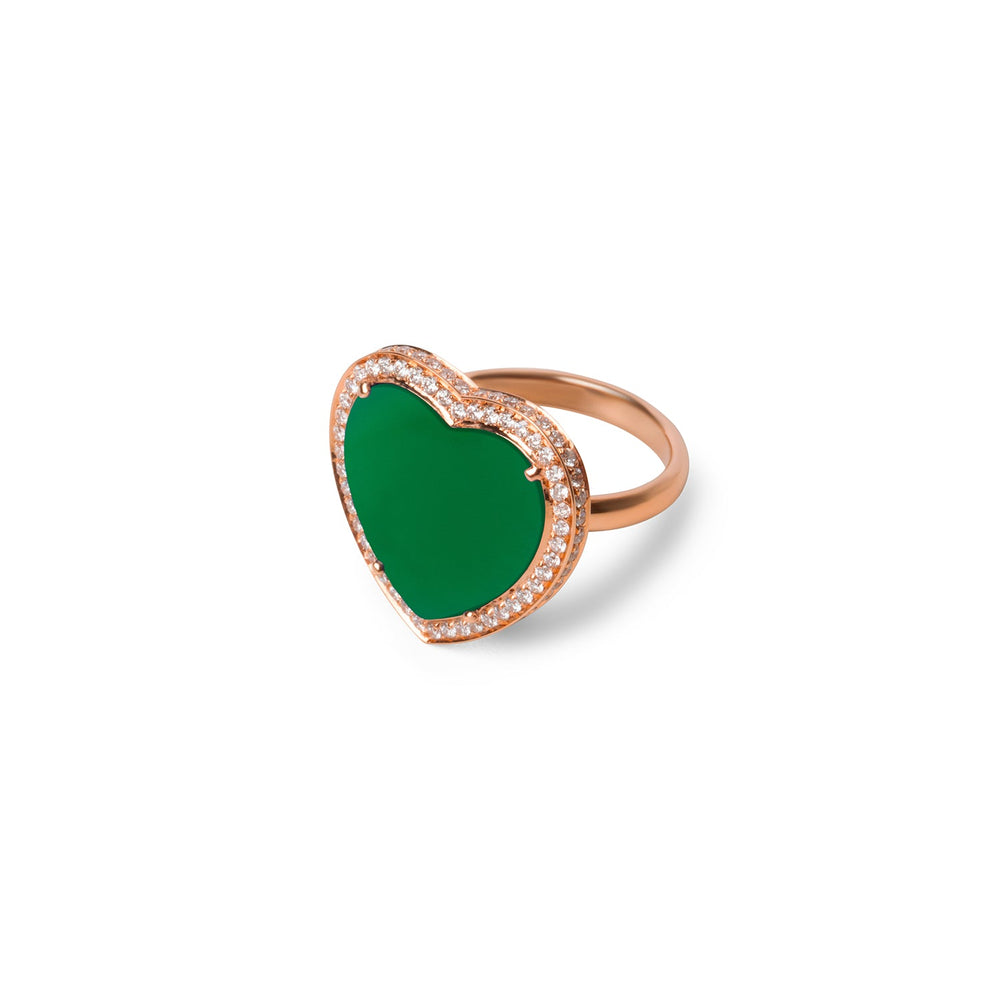 Amore rings with green agate in rose gold, large size (view 2)