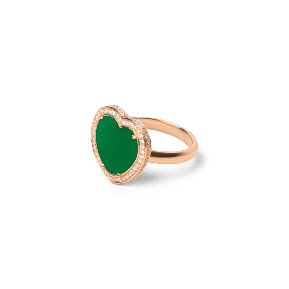 Amore rings with green agate in rose gold, medium size (view 2)