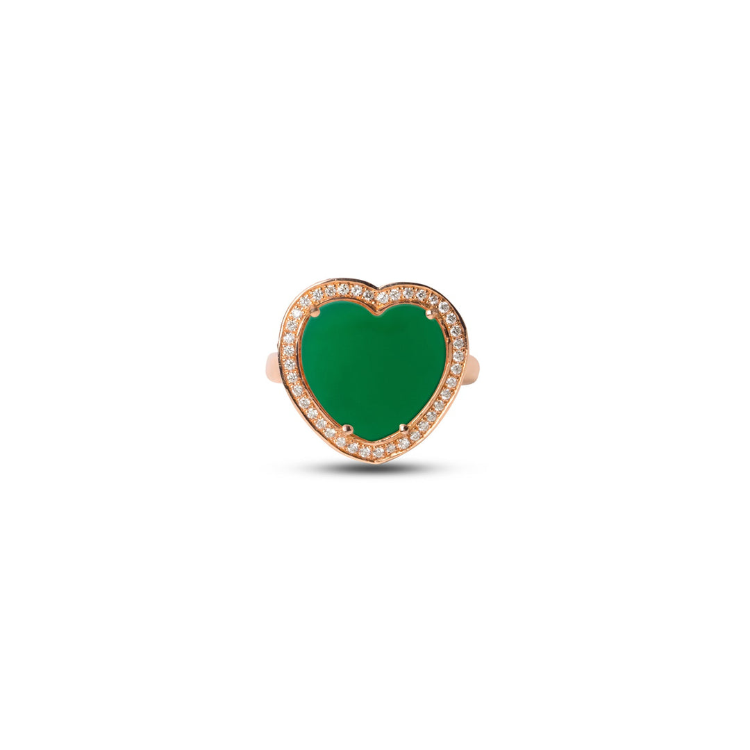 Amore rings with green agate in rose gold, medium size (view 3)