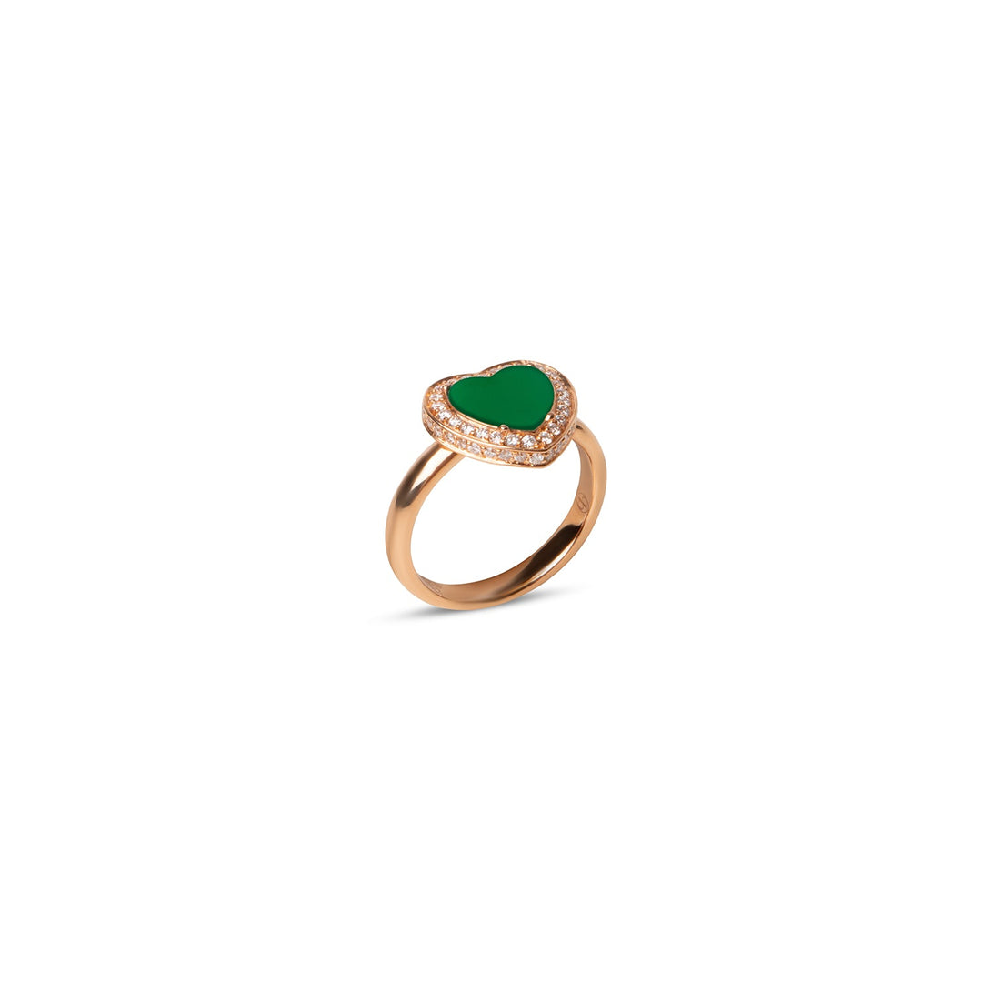 Amore rings with green agate in rose gold, small size
