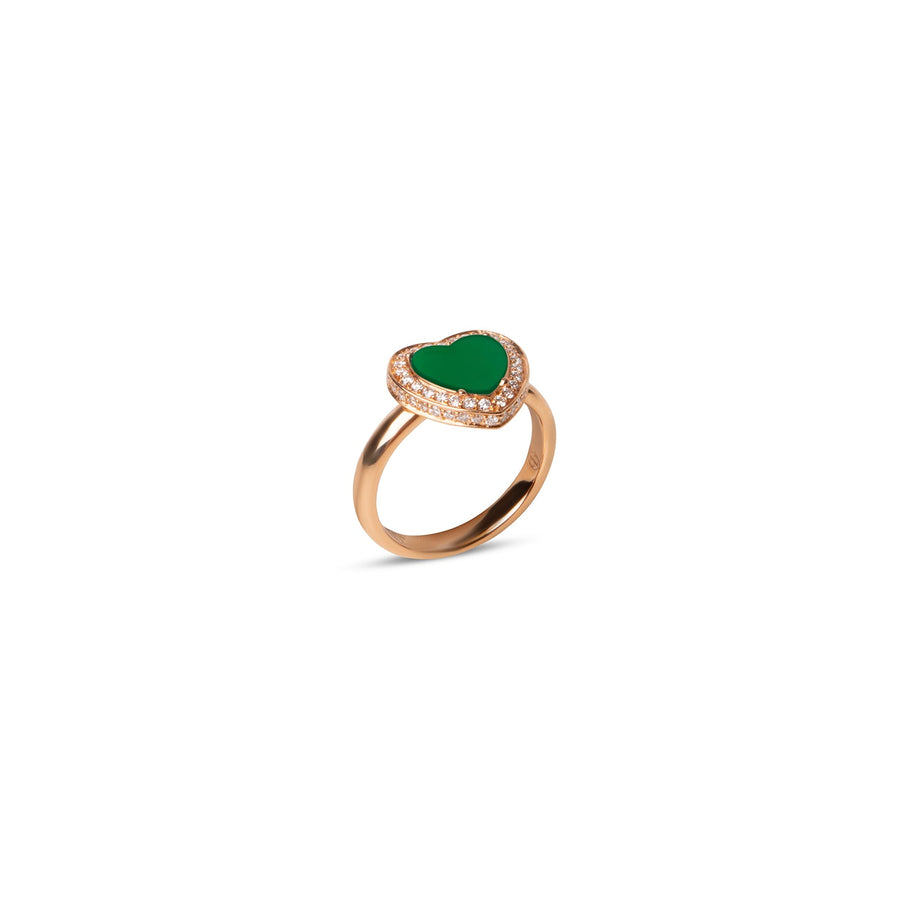 Amore rings with green agate in rose gold, small size