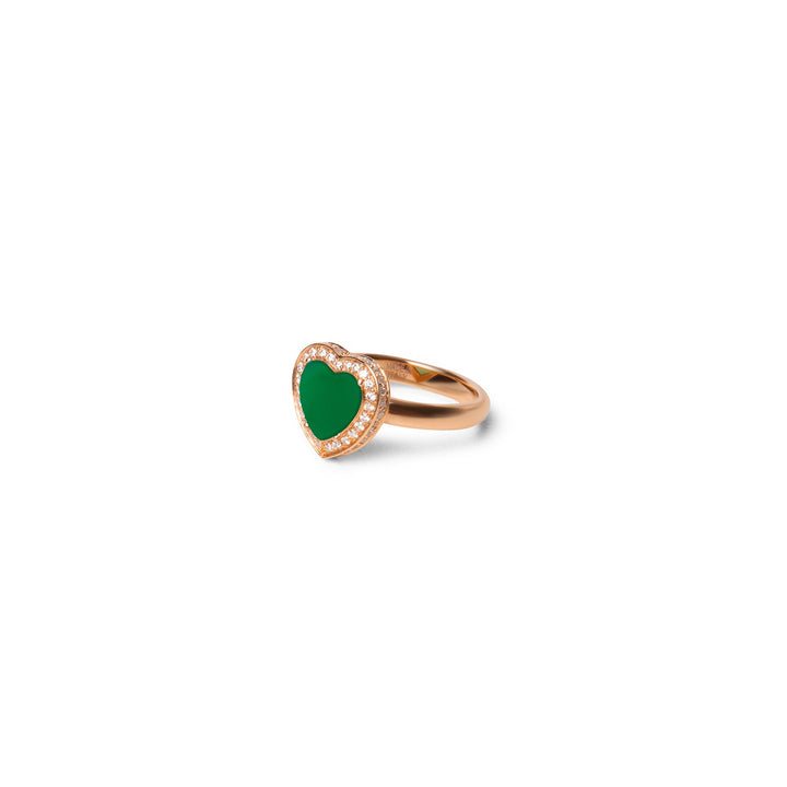 Amore rings with green agate in rose gold, small size (view 2)