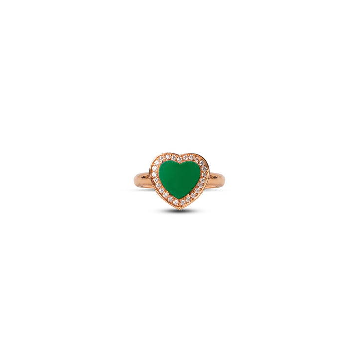 Amore rings with green agate in rose gold, small size (view 3)
