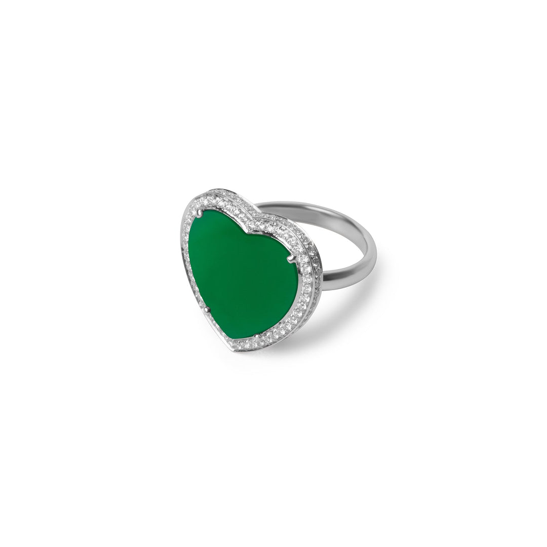 Amore rings with green agate in white gold, large size (view 2)