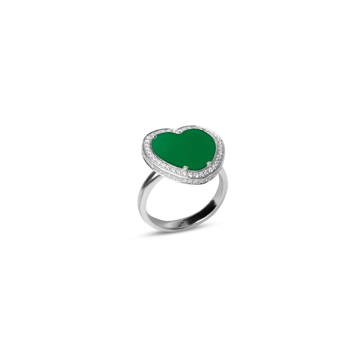 Amore rings with green agate in white gold, medium size