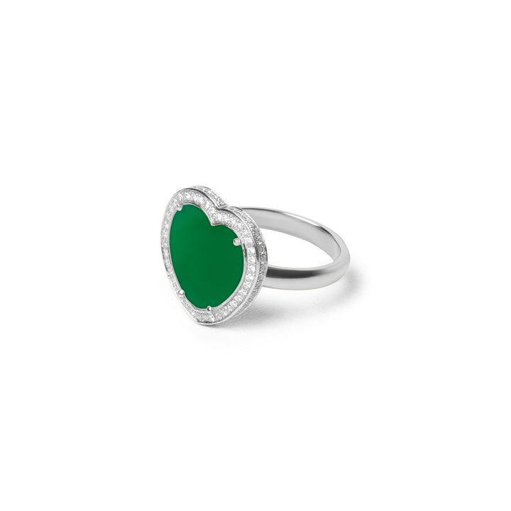 Amore rings with green agate in white gold, medium size (view 2)