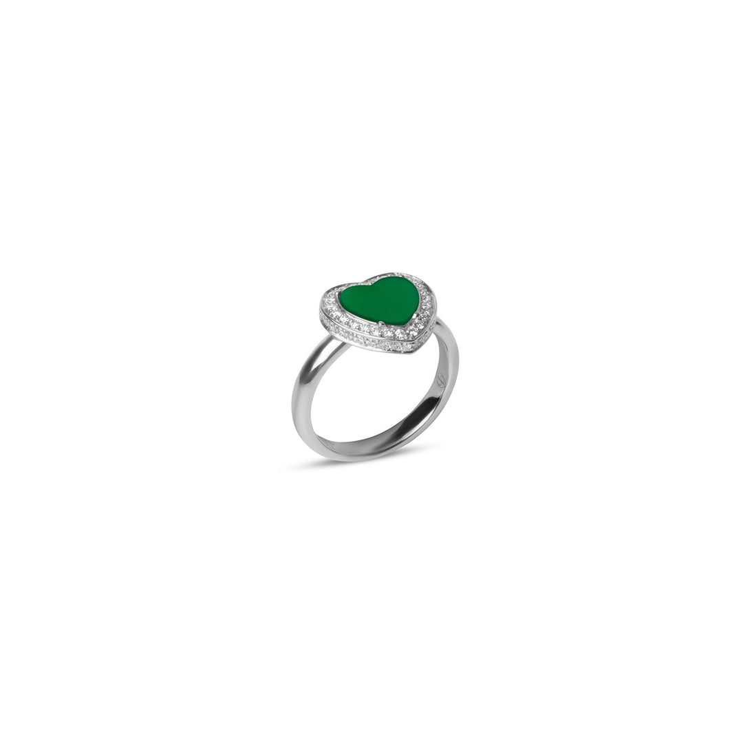Amore rings with green agate in white gold, small size