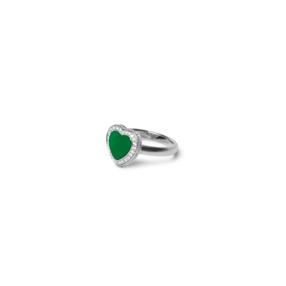Amore rings with green agate in white gold, small size (view 2)