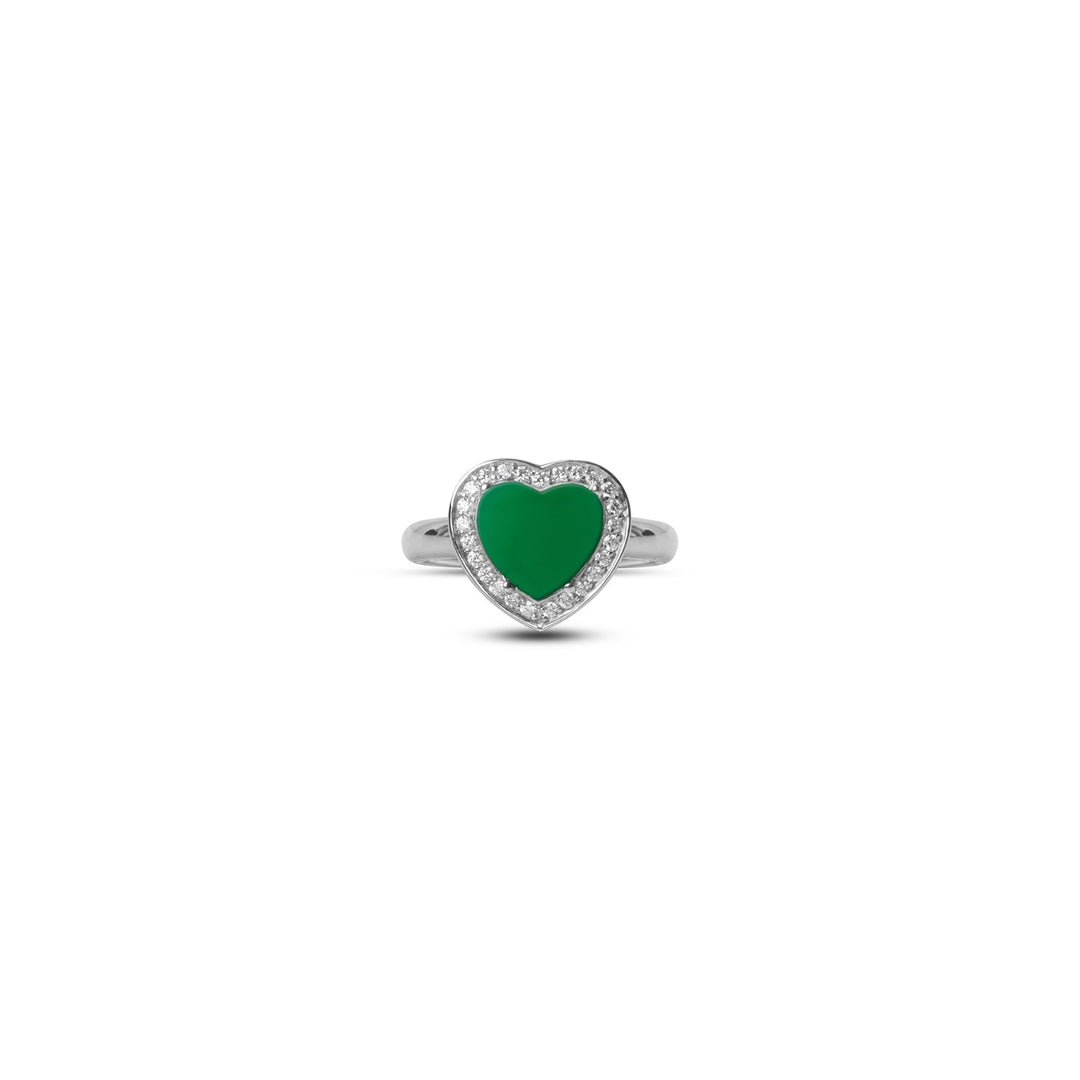 Amore rings with green agate in white gold, small size (view 3)