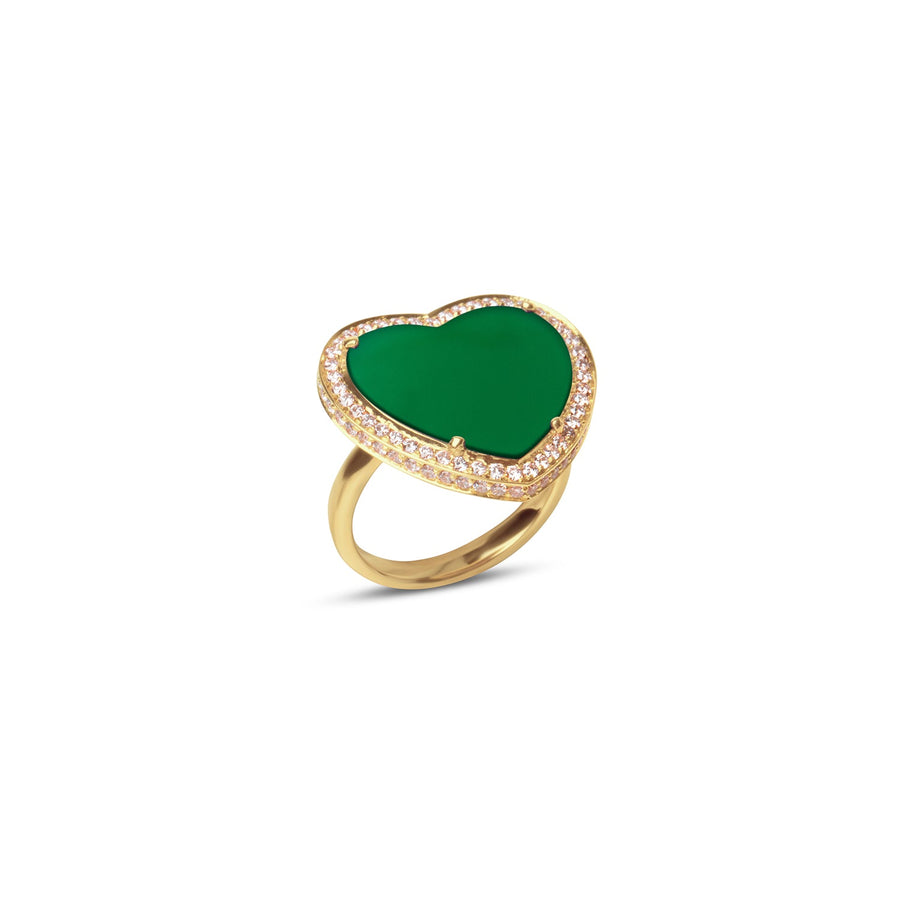 Amore rings with green agate in yellow gold, large size