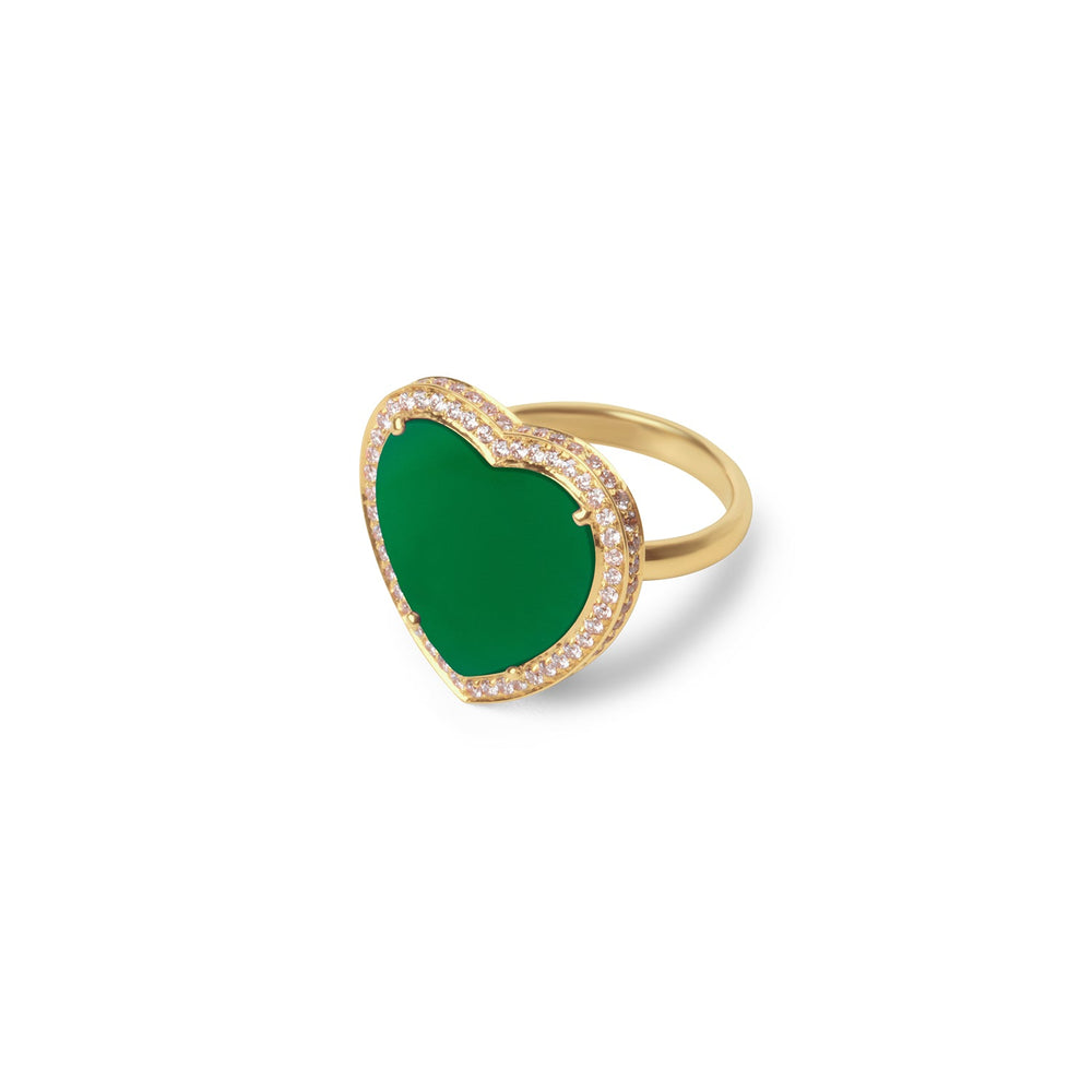 Amore rings with green agate in yellow gold, large size (view 2)