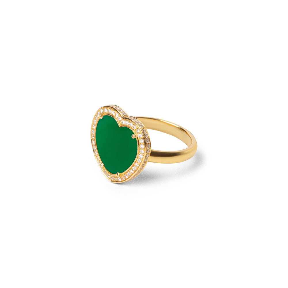 Amore rings with green agate in yellow gold, medium size (view 2)