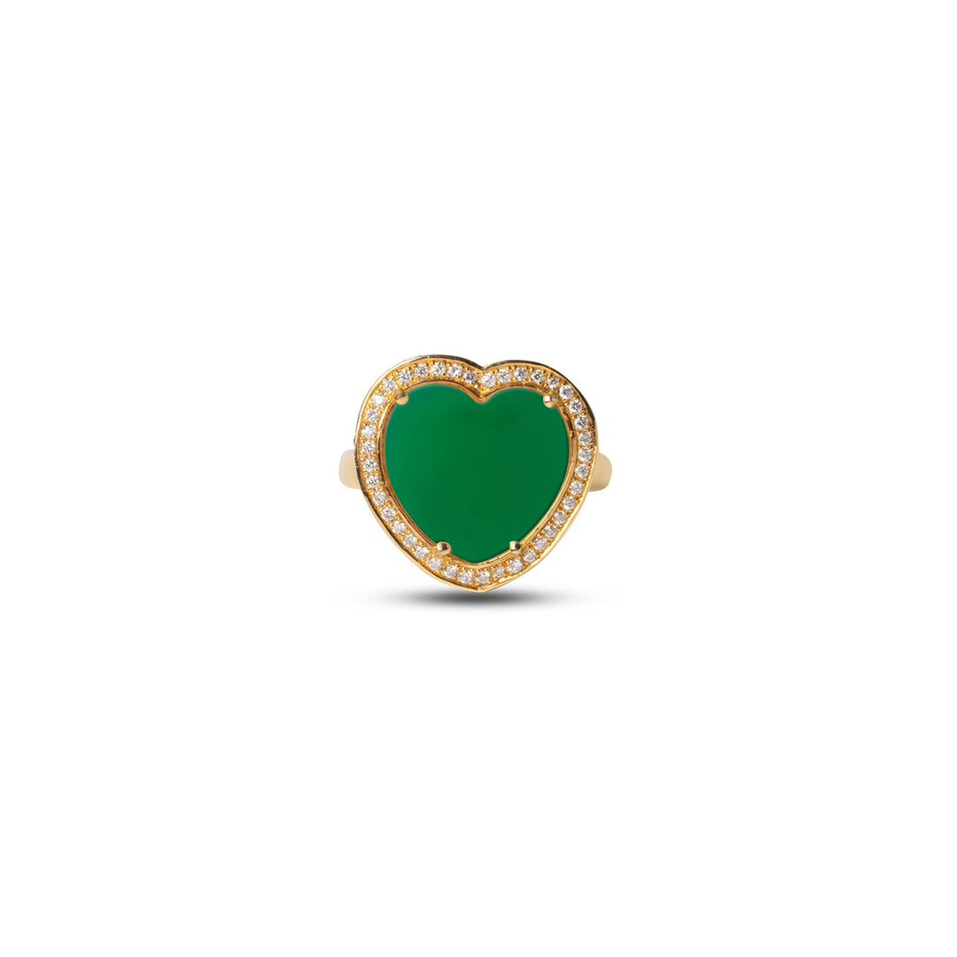 Amore rings with green agate in yellow gold, medium size (view 3)