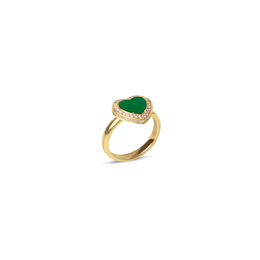 Amore rings with green agate in yellow gold, small size