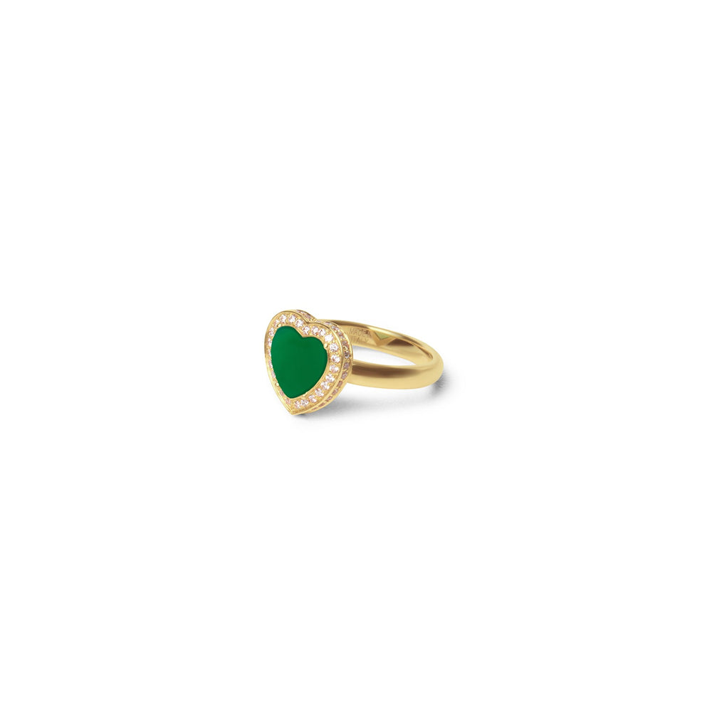 Amore rings with green agate in yellow gold, small size (view 2)