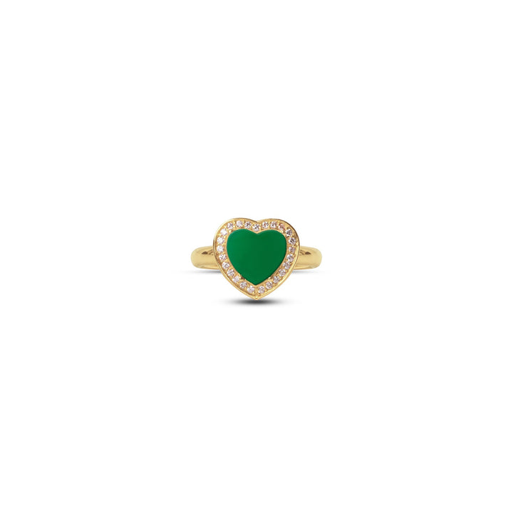 Amore rings with green agate in yellow gold, small size (view 3)
