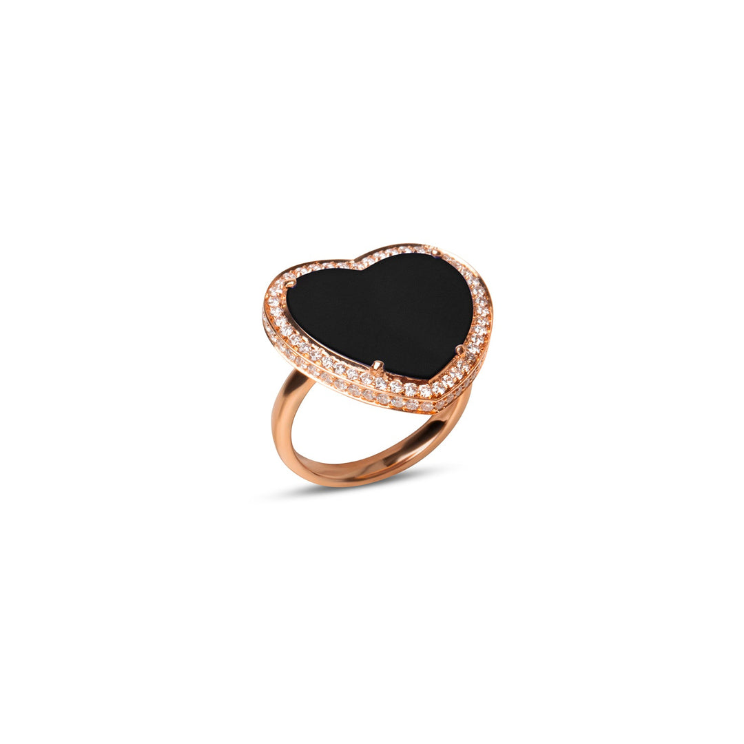 Amore rings with onyx in rose gold, large size