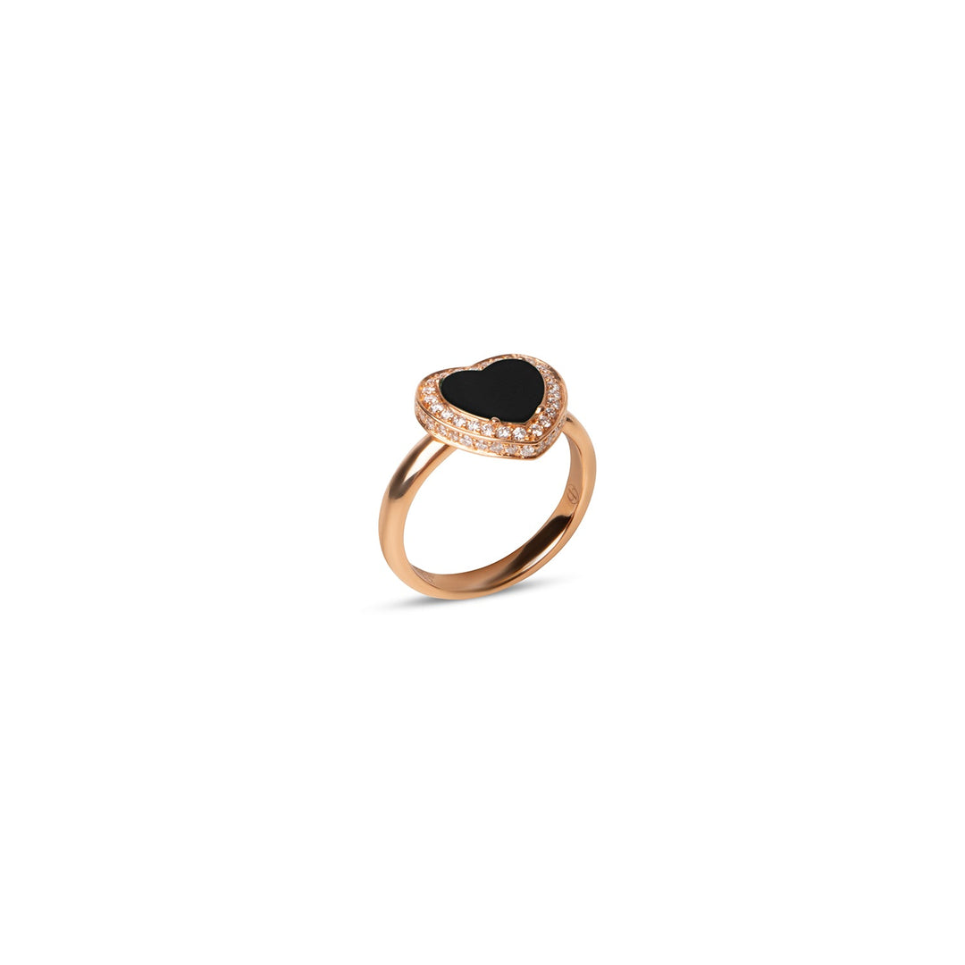 Amore rings with onyx in rose gold, small size